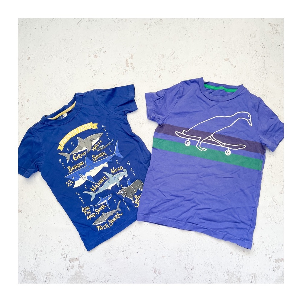 Johnnie B & Joules Boy’s Short Sleeve T-Shirts Blue Sharks + Bird On Ska…